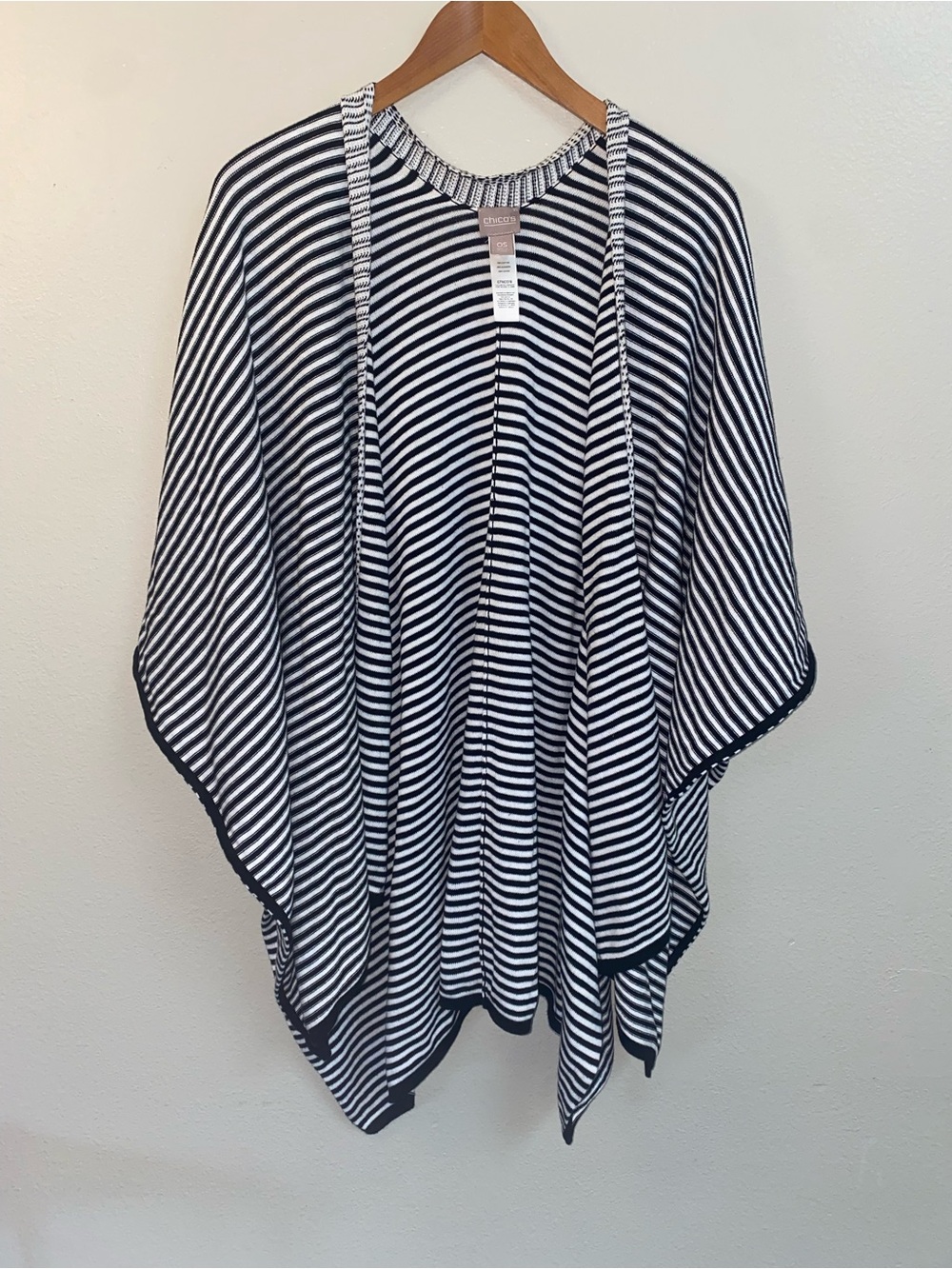 Chico's 100% Cotton Striped Open Front Poncho Wrap One Size
